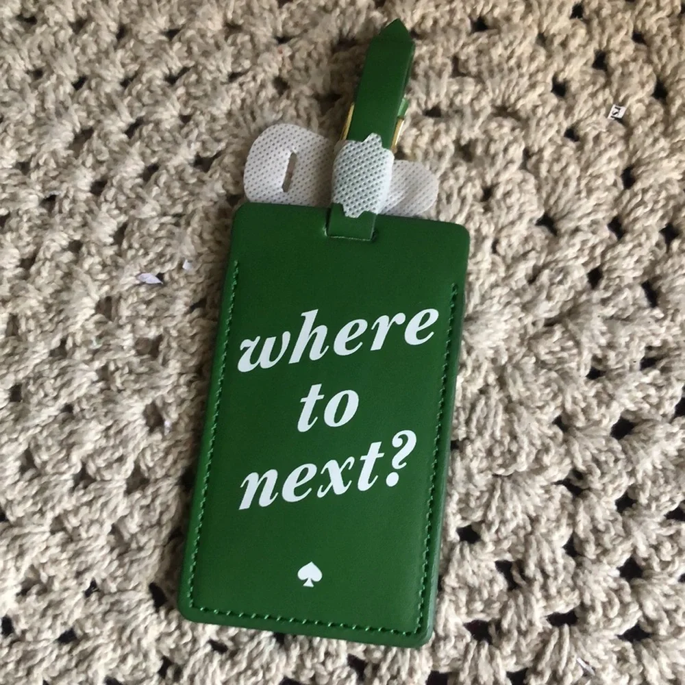 Kate Spade Green Luggage Tag with Gold Buckle - Where to next?